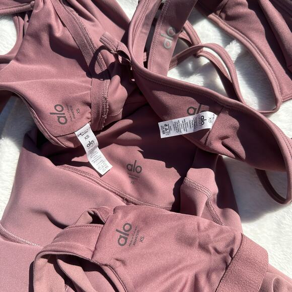 Alo Yoga Woodrose Airlift 7/8 Leggings Intrigue Wild Thing Real Bra Tank XS Set - Picture 8 of 16